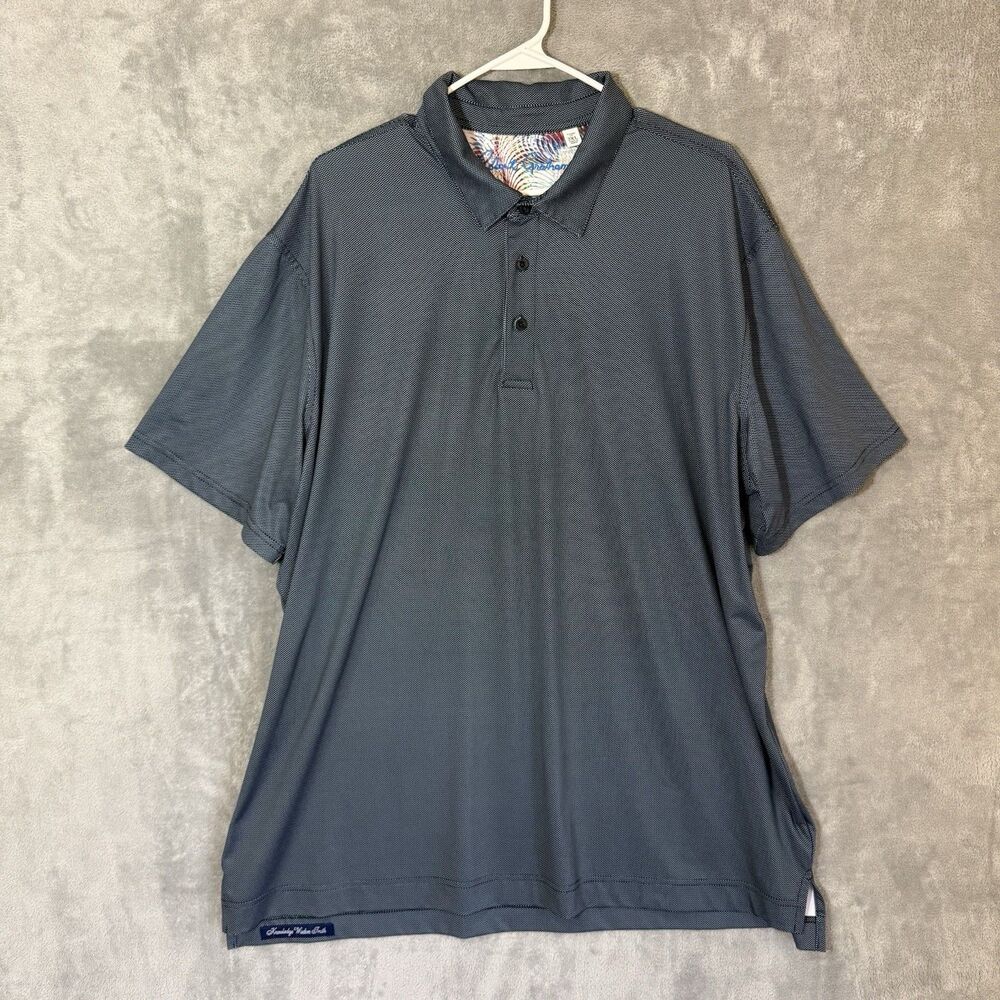 Robert Graham Shirt Mens 2XL Black Polka Dot Performance Polo Golf Short Sleeve